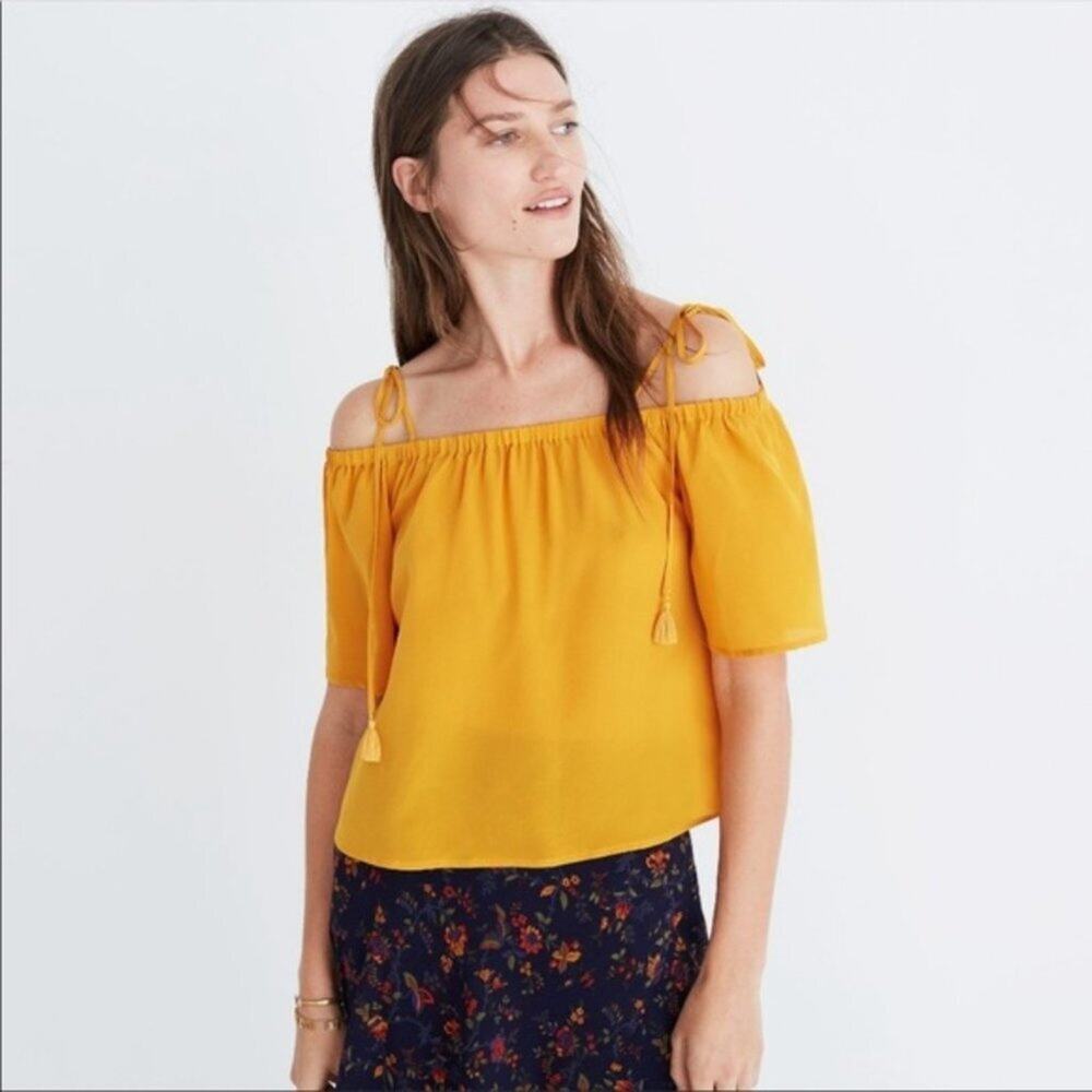 Madewell Yellow Silk Off-the-Shoulder Tie Strap Top